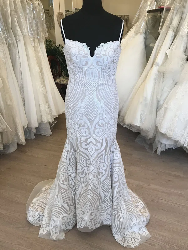 Trumpet/Mermaid V-neck Glitter Lace Sweep Train Wedding Dress #Milly00028857