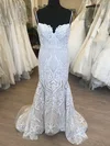 Trumpet/Mermaid V-neck Glitter Lace Sweep Train Wedding Dress #Milly00028857