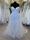 Trumpet/Mermaid Sweetheart Tulle Watteau Train Wedding Dress With Appliques Lace #Milly00028865