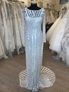 Sheath/Column Illusion Glitter Sweep Train Wedding Dress #Milly00028868