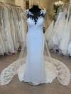 Sheath/Column Illusion Tulle Stretch Crepe Court Train Wedding Dress With Appliques Lace #Milly00028872