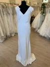 Sheath/Column V-neck Stretch Crepe Sweep Train Wedding Dress #Milly00028882