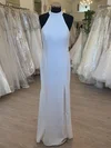 Sheath/Column High Neck Chiffon Floor-length Wedding Dress With Split Front #Milly00028890