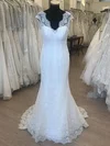 Trumpet/Mermaid V-neck Lace Sweep Train Wedding Dress With Sequins #Milly00028893