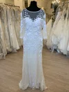 Sheath/Column Illusion Tulle Sweep Train Wedding Dress With Appliques Lace #Milly00028895