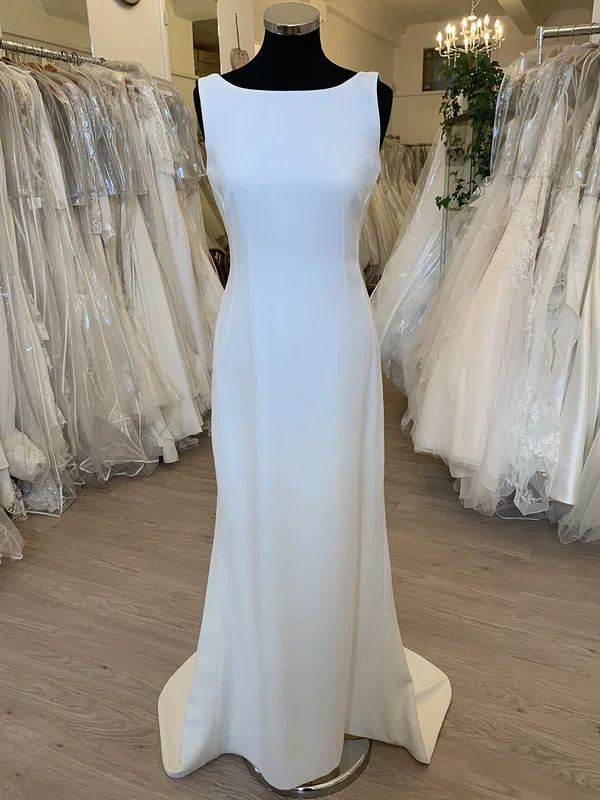 Sheath/Column Scoop Neck Stretch Crepe Sweep Train Wedding Dress #Milly00028896