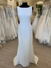 Sheath/Column Scoop Neck Stretch Crepe Sweep Train Wedding Dress #Milly00028896