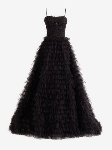 Modest Black Tulle Ball Gown/Princess Ruffle Prom Dresses #Milly020124006