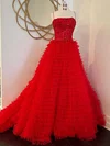 Modest Red Tulle Ball Gown/Princess Ruffle Prom Dresses #Milly020124007