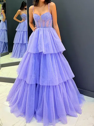 Ball Gown Sweetheart Tulle Tiered Prom Dresses With Appliques #Milly020124015