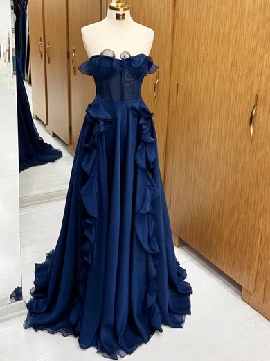 A-line Strapless Tulle Ruffle Prom Dresses #Milly020124017