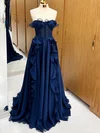 A-line Strapless Tulle Ruffle Prom Dresses #Milly020124017