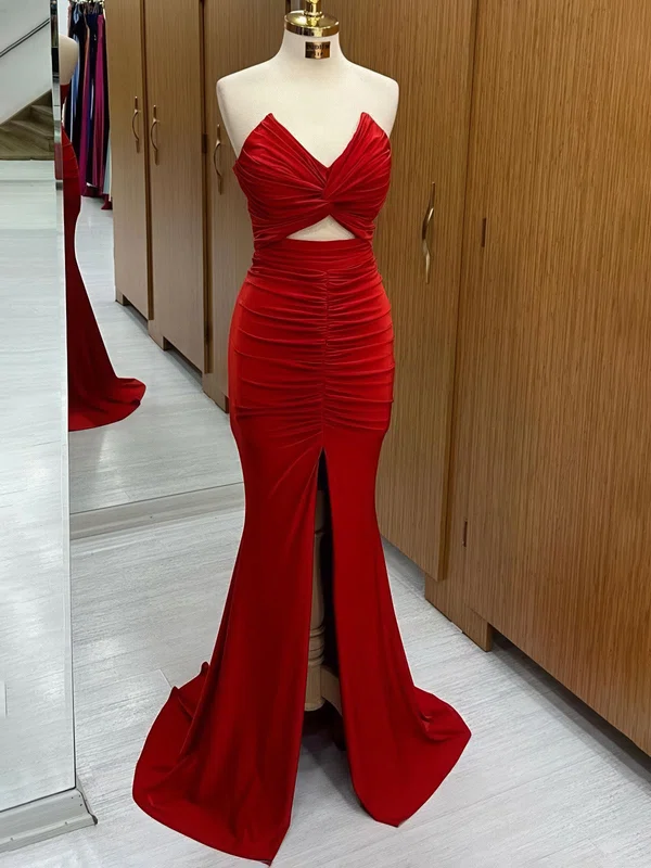Sheath/Column V-neck Jersey Cut Out Prom Dresses With Ruched #Milly020124021