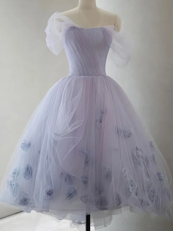 Ball Gown Off-the-shoulder Tulle 3D Floral Prom Dresses With Ruffle #Milly020124026