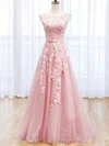 Ball Gown Scoop Neck Backless Tulle Prom Dresses With Appliques #Milly020124027