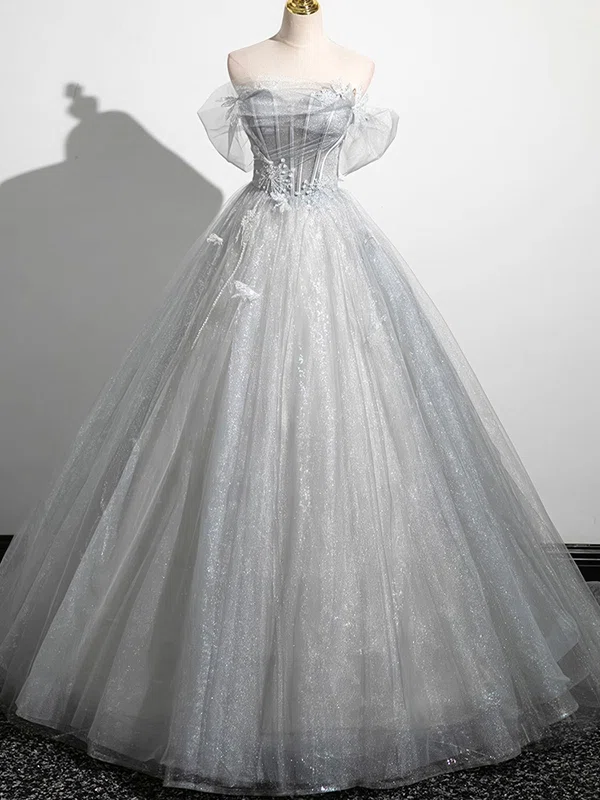 Ball Gown Off-the-shoulder Tulle Corset Prom Dresses With Appliques #Milly020124031