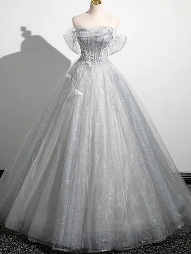 Ball Gown Off-the-shoulder Tulle Corset Prom Dresses With Appliques #Milly020124031