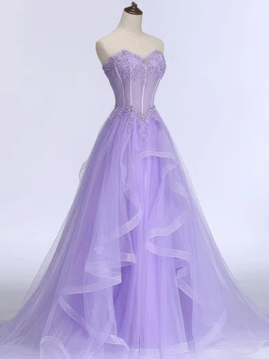 Princess Strapless Tulle Ruffle Prom Dresses With Appliques #Milly020124035