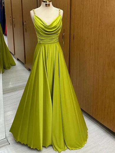 Ball Gown Cowl Neck Floor-length Satin Prom Dresses With Ruched #Milly020124037