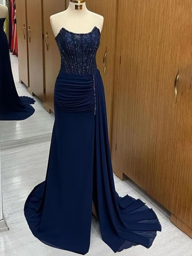 Sheath/Column Strapless Chiffon Corset Prom Dresses With Beading #Milly020124038
