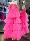 Ball Gown Off-the-shoulder Tulle Tiered Prom Dresses With Appliques #Milly020124050