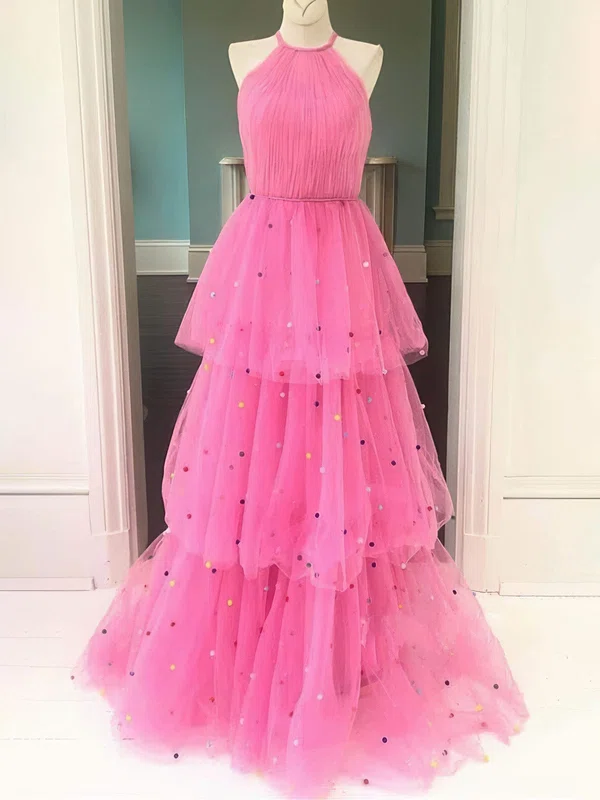 Glitter Ball Gown/Princess Halter Ruched Prom Dresses #Milly020124053