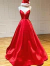 Elegant Red Satin Ball Gown/Princess V-neck Lace-Up Prom Dresses #Milly020124082