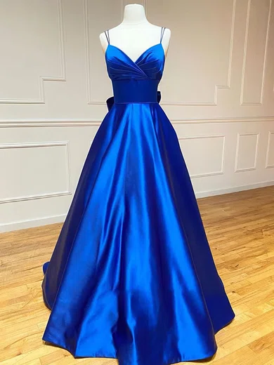 Ball Gown V-neck Satin Prom Dresses With Bow #Milly020124084