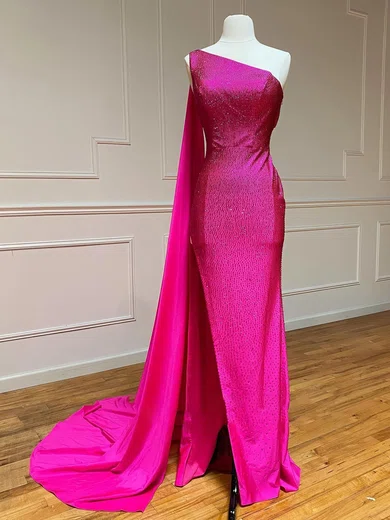 Sheath/Column One Shoulder Jersey Cut Out Beaded Prom Dresses #Milly020124086