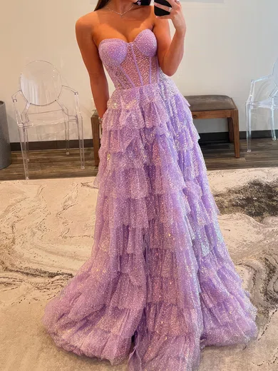 Ball Gown Strapless Tulle Ruffle Tiered Prom Dresses #Milly020124097