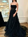 Modest Black Tulle Ball Gown/Princess Ruffle Prom Dresses #Milly020124100