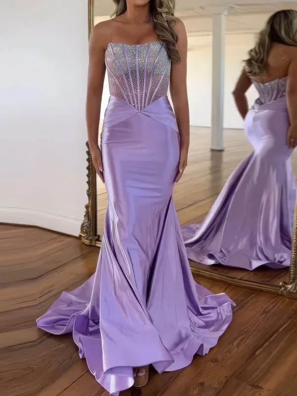 Corset Trumpet/Mermaid Satin Straight Beaded Prom Dresses #Milly020124103