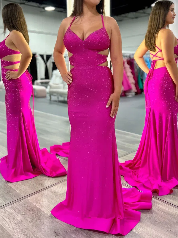 Sheath/Column V-neck Jersey Beaded Prom Dresses #Milly020124104