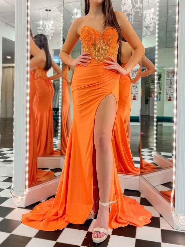 Sheath/Column Strapless Jersey Prom Dresses With Beading #Milly020124112