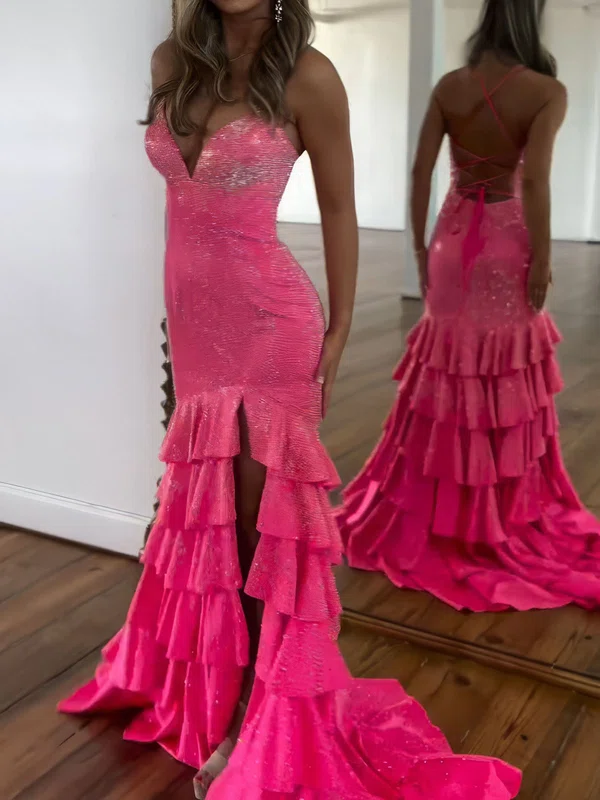 Glitter Trumpet/Mermaid Jersey Beaded Ruffle Prom Dresses #Milly020124119