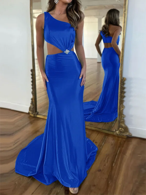 Unique Sheath/Column Satin One Shoulder Cut Out Prom Dresses #Milly020124126