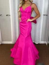 Unique Trumpet/Mermaid Satin V-neck Bow Prom Dresses #Milly020124132