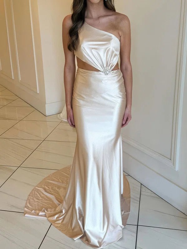 Unique Sheath/Column Satin One Shoulder Cut Out Prom Dresses #Milly020124151