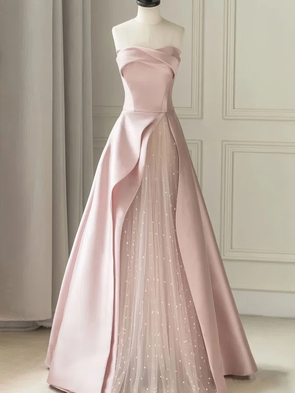 Ball Gown Strapless Satin Tulle Prom Dresses With Beading #Milly020124193