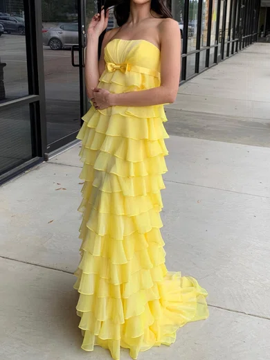 Ball Gown Strapless Chiffon Ruffle Tiered Prom Dresses #Milly020124205