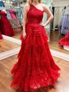 Glitter Red Princess One Shoulder Tiered Prom Dresses #Milly020124207