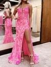 Glitter Sheath/Column V-neck Split Lace-Up Prom Dresses #Milly020124214