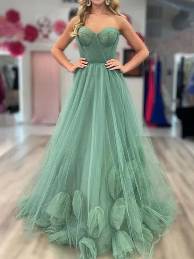 Ball Gown Strapless Tulle 3D Floral Prom Dresses With Ruched #Milly020124219