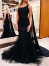 Sheath/Column Tulle One Shoulder Prom Dresses With Appliques #Milly020124229