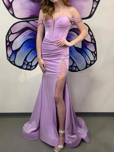 Mermaid Off-the-shoulder Satin Corset Prom Dresses With Appliques #Milly020124236