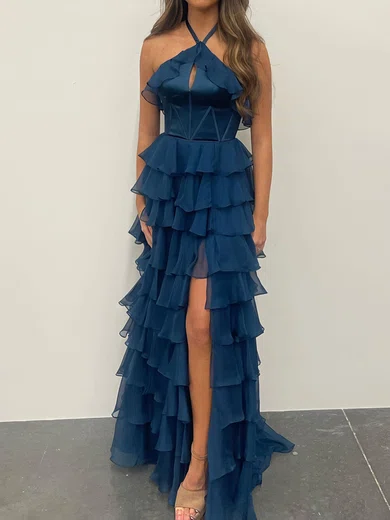 Ball Gown Halter Chiffon Ruffle Tiered Prom Dresses #Milly020124250