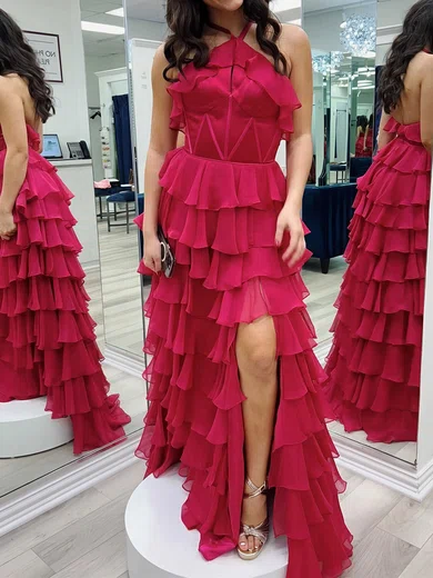 Ball Gown Halter Chiffon Ruffle Tiered Prom Dresses #Milly020124251