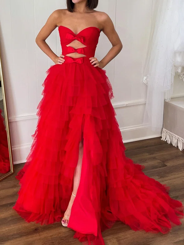 Puffy Red Tulle Ball Gown/Princess Cut Out Bow Prom Dresses #Milly020124252