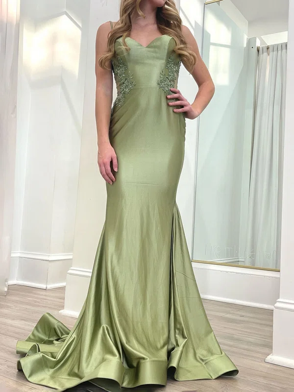 Elegant Trumpet/Mermaid Satin Appliques Prom Dresses #Milly020124268