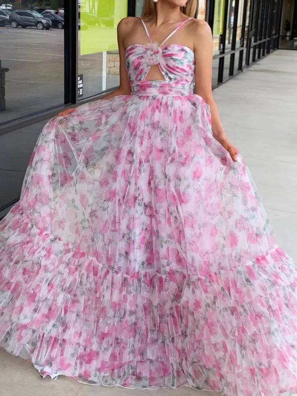 Ball Gown Halter Tulle Floral Tiered Prom Dresses #Milly020124282
